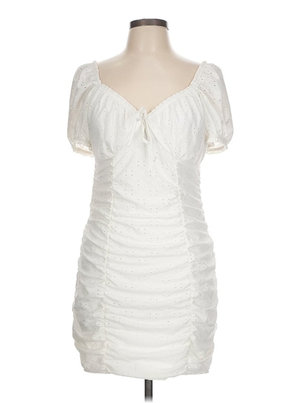 Divided By H&M White Eyelet Puff-Sleeve Dress, Size XXL